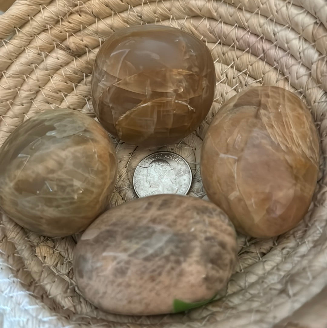 PEACH MOONSTONE PALM STONE-intuition, love, hope
