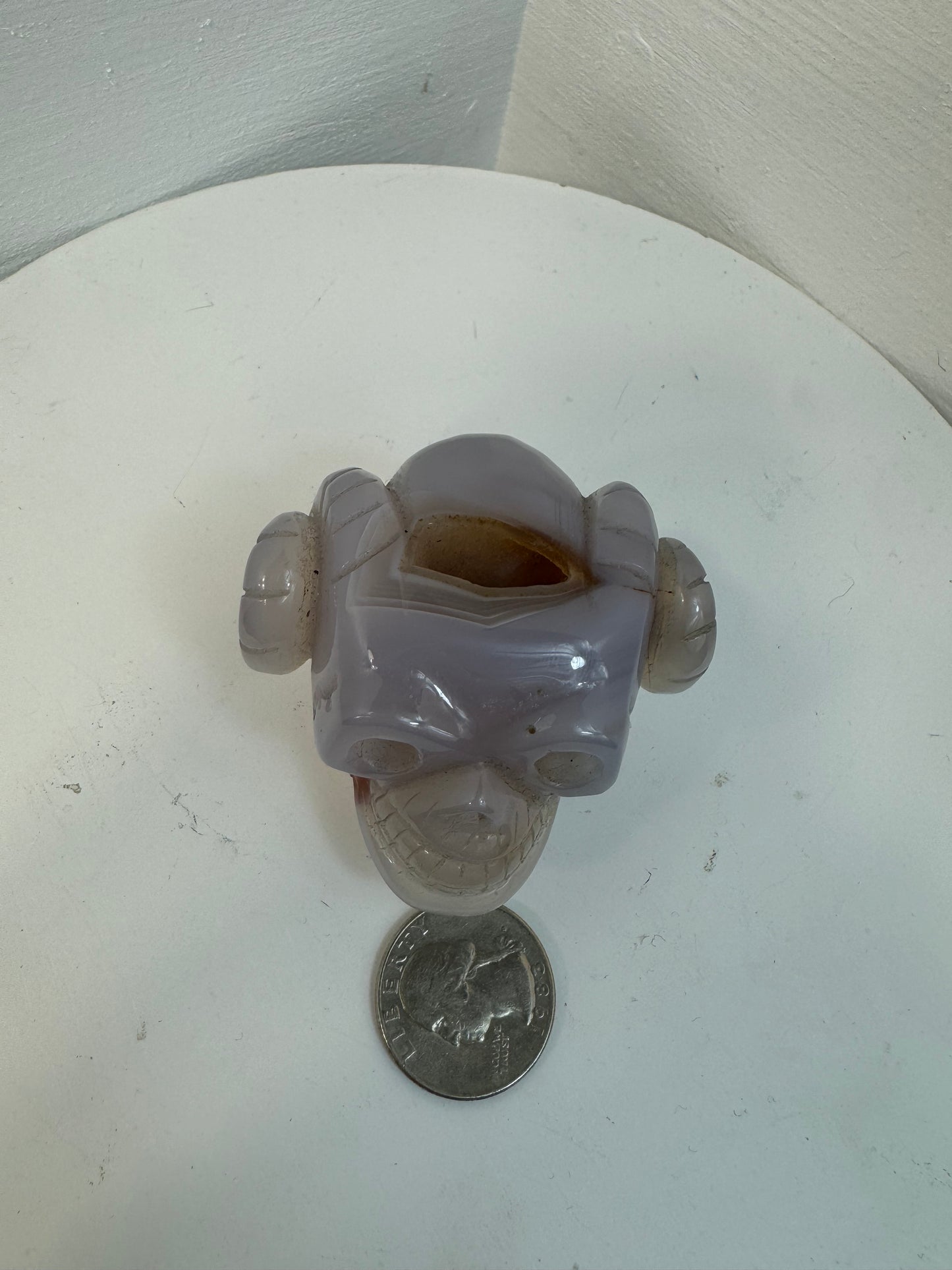 GREY AGATE  DRUZY FLAT MONKEY SKULL- Wisdom, Transformation, Mystical Energy