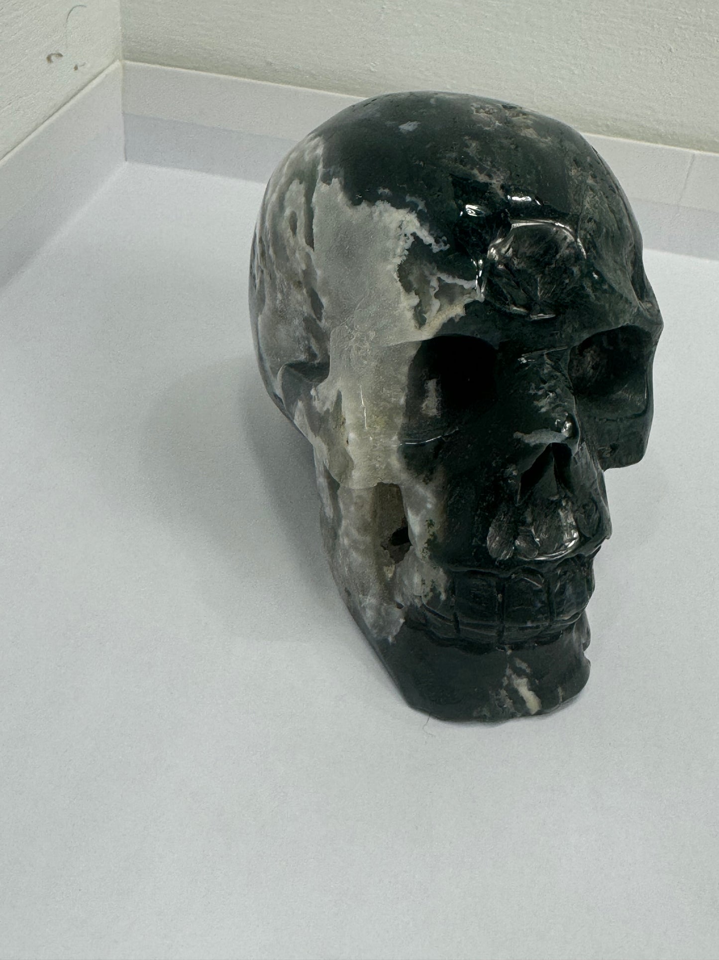 MOSS AGATE SKULL- abundance, growth, emotional healing