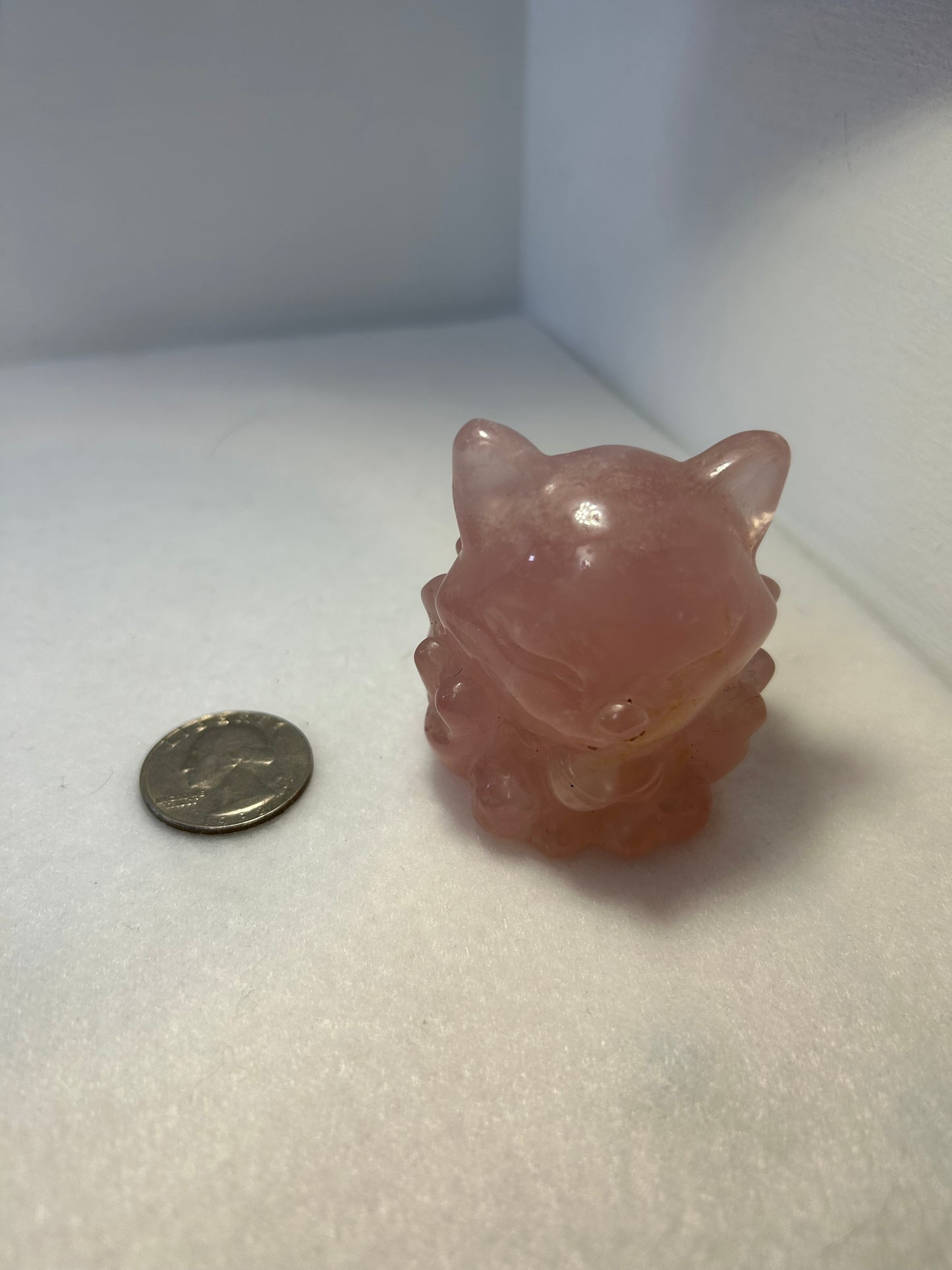 ROSE QUARTZ NINE TAIL FOX CARVING-love compassion, harmony