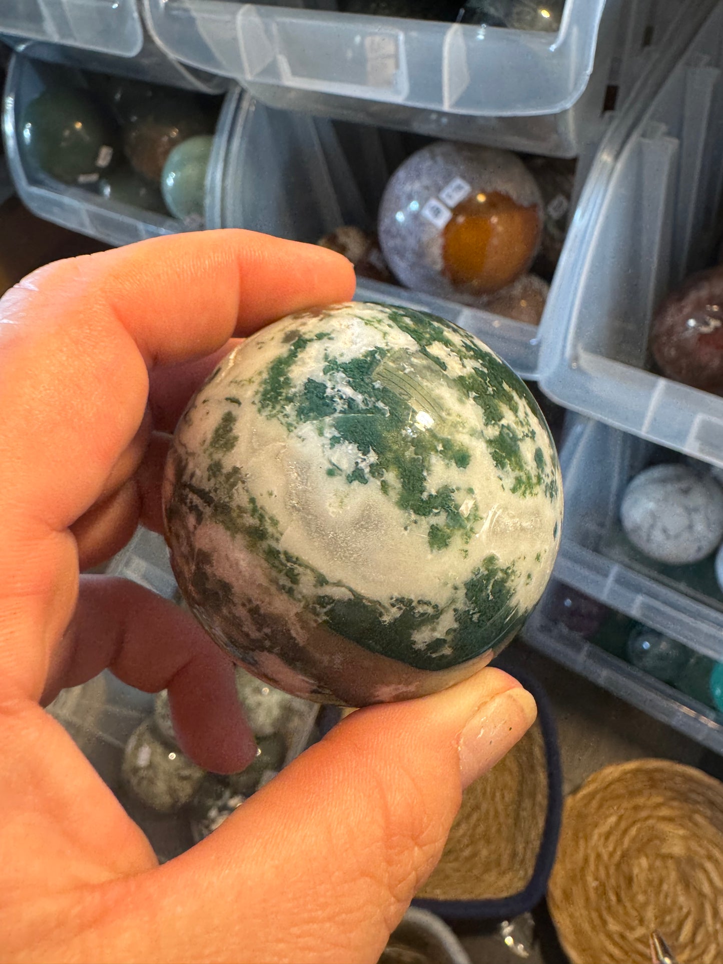 MOSS AGATE SPHERE-abundance, growth, emotional healing