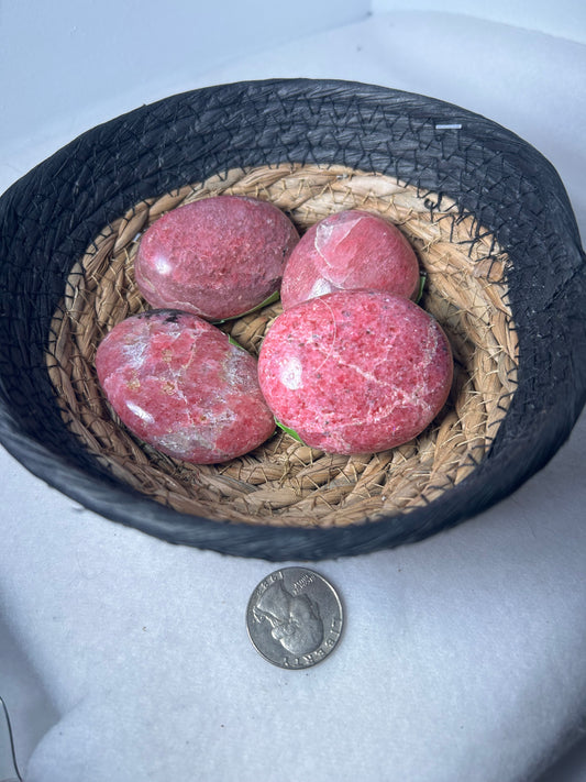 RHODONITE PALM STONE-compassion, gratefulness, healing 