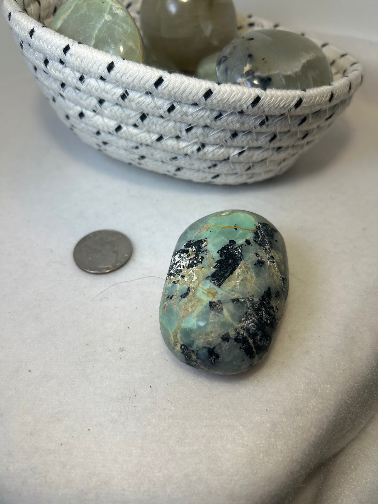 GREEN MOONSTONE PALM STONE-intuition, empathy, and spiritual growth