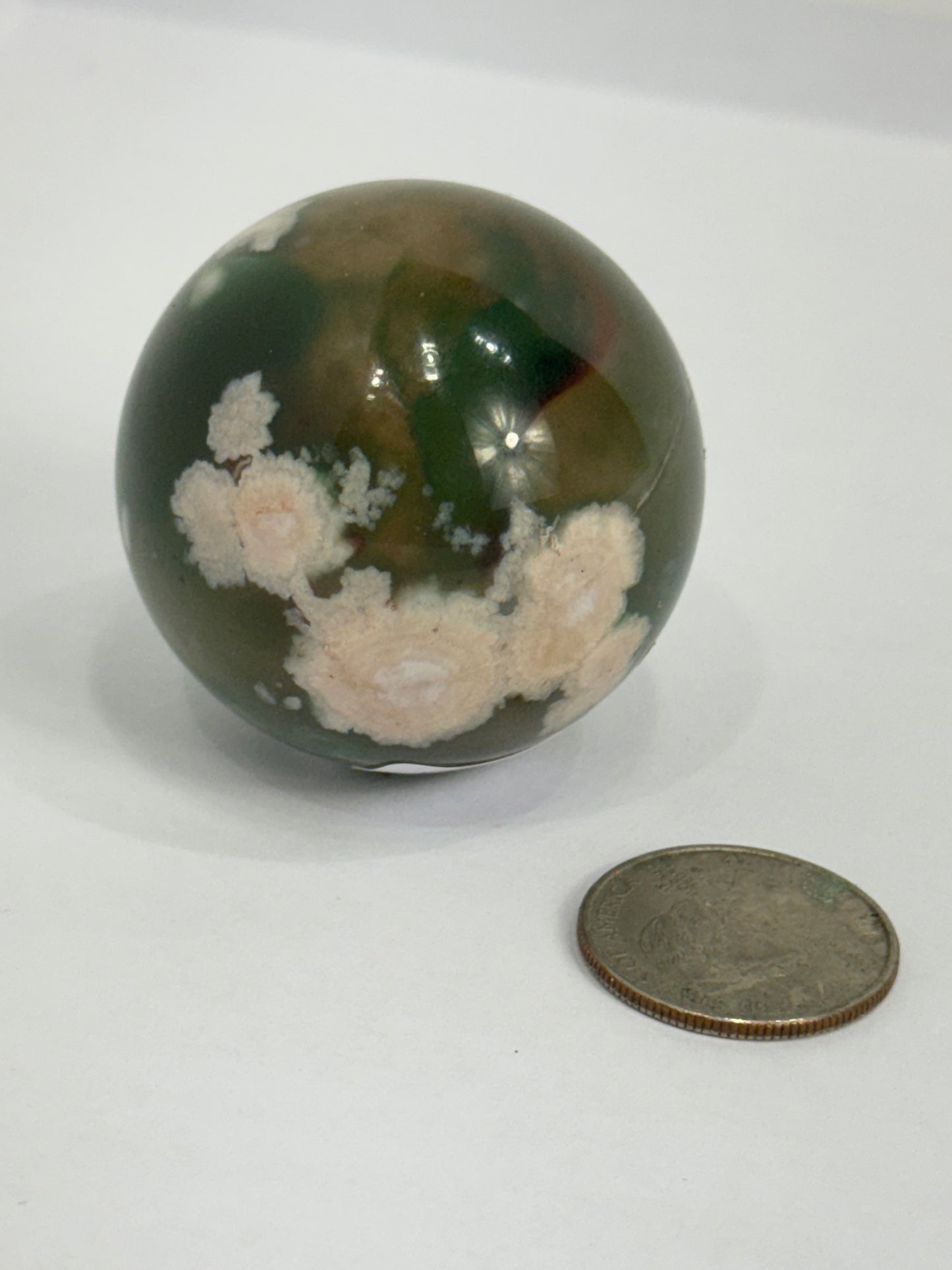 GREEN FLOWER AGATE SPHERE -Growth, Emotional Healing, Heart-Centered Energy