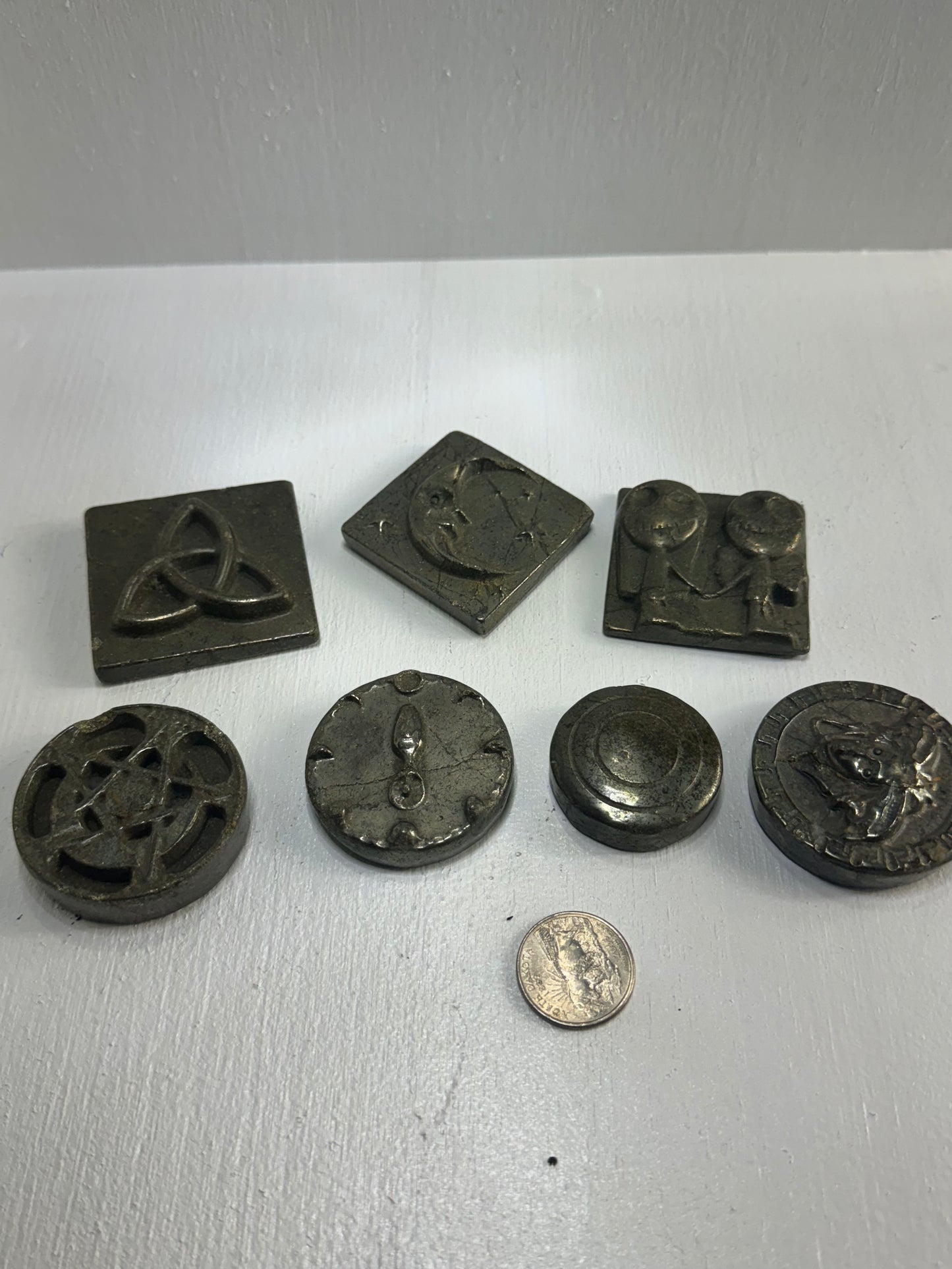 PYRITE CARVED PLATES-Abundance, Protection, Vitality