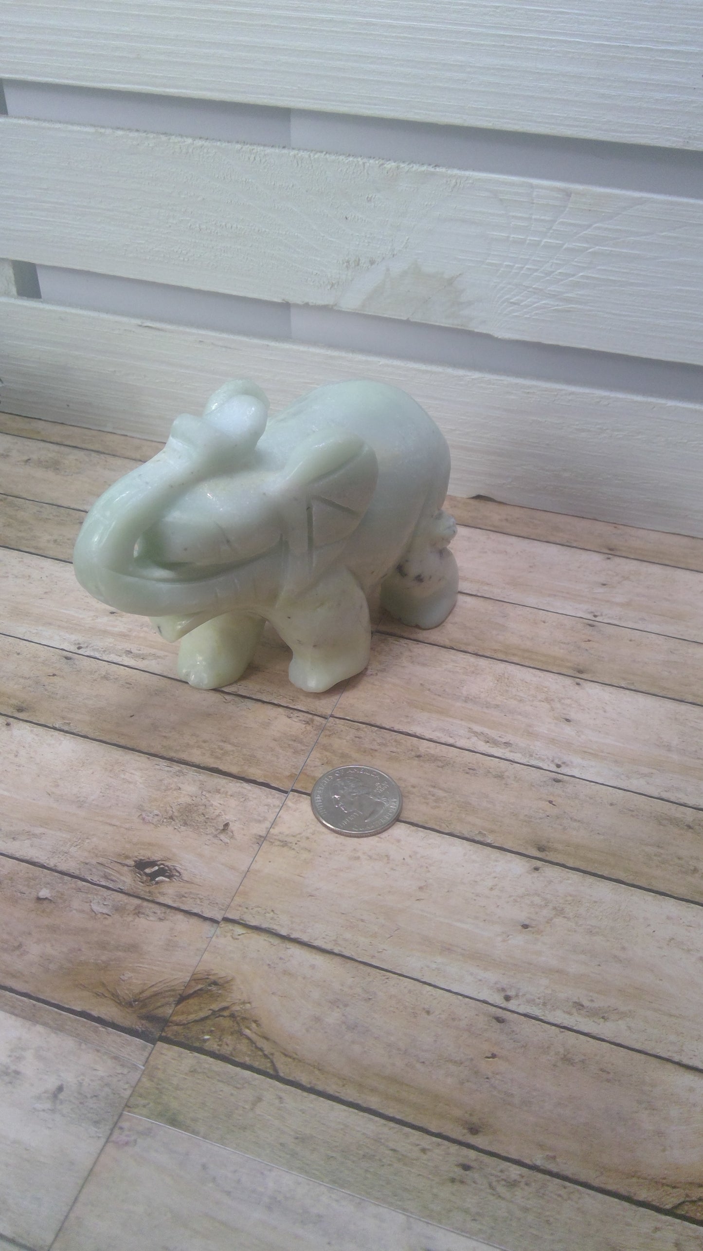 GREEN JADE WITH KIWI BANDING ELEPHANT- Harmony, Prosperity, Strength
