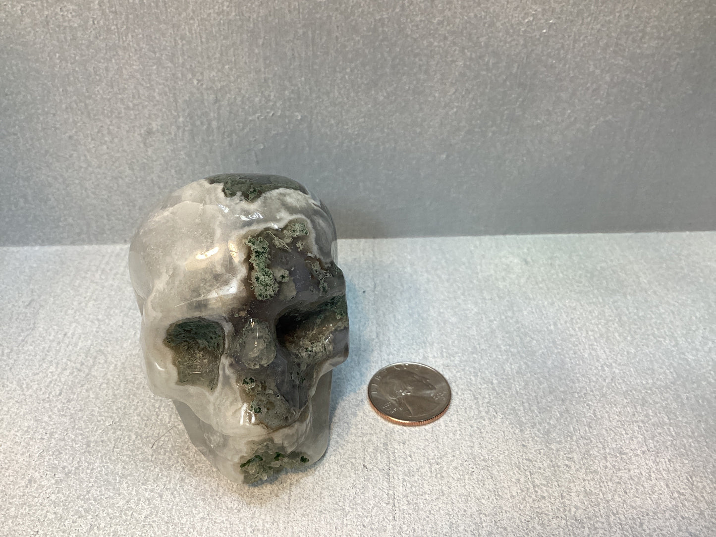 MOSS AGATE SKULL- abundance, growth, emotional healing
