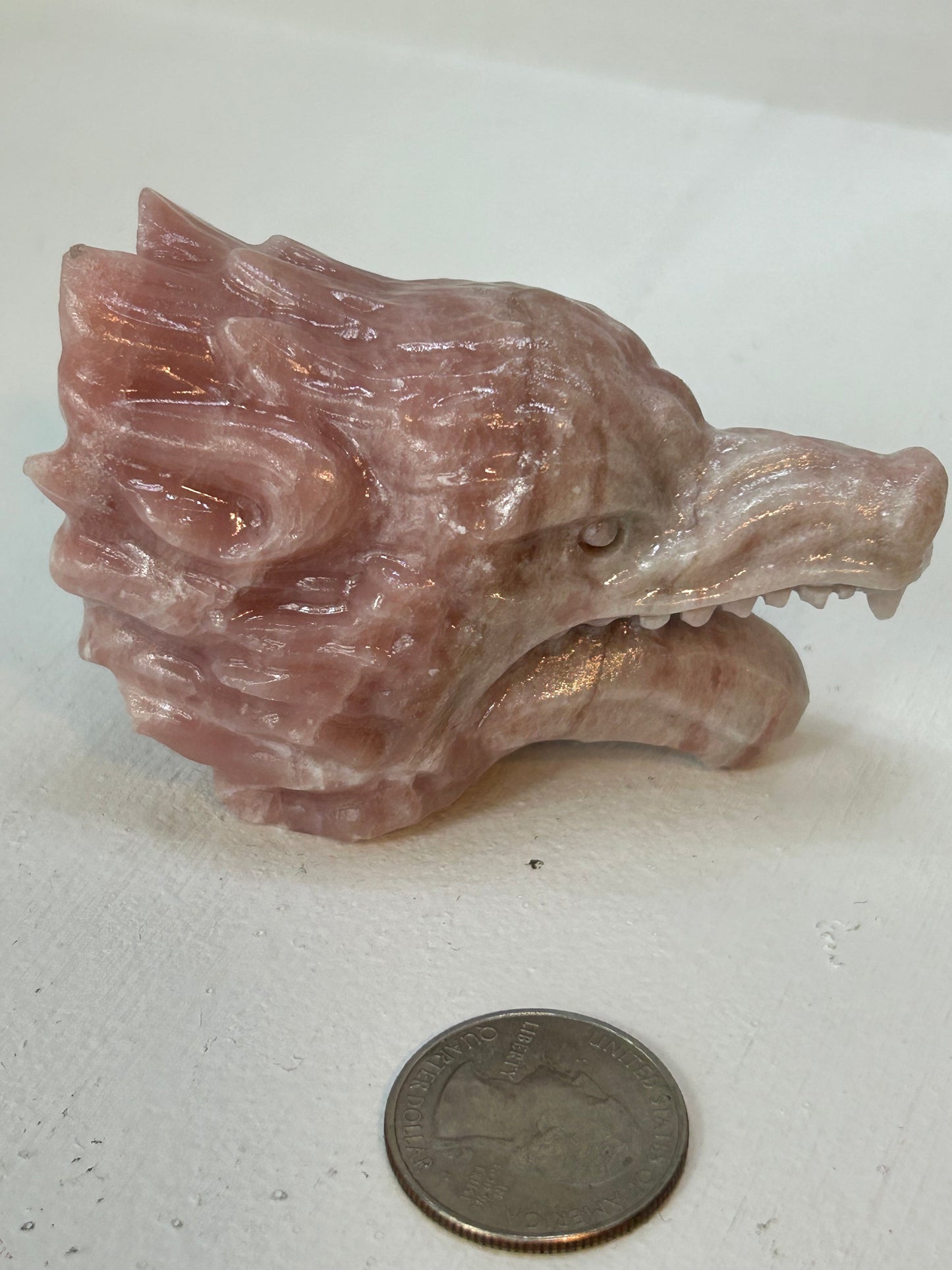 PINK OPAL WOLF HEAD- Intuition, Loyalty, Emotional Healing