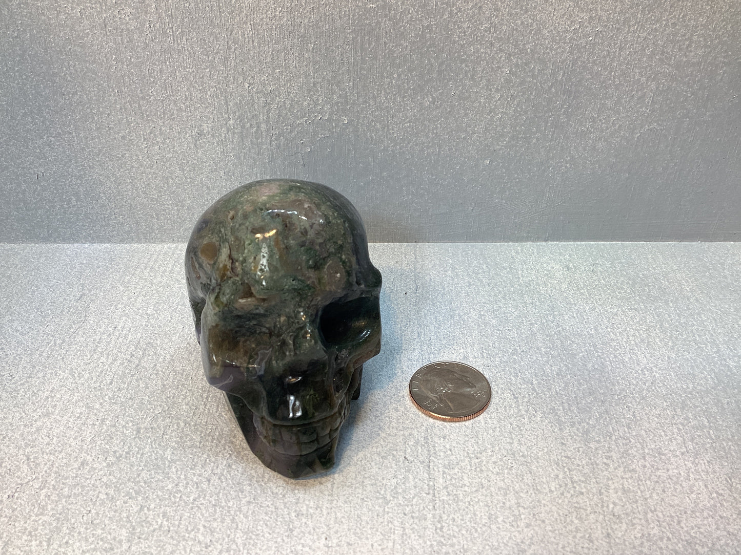 MOSS AGATE SKULL- abundance, growth, emotional healing