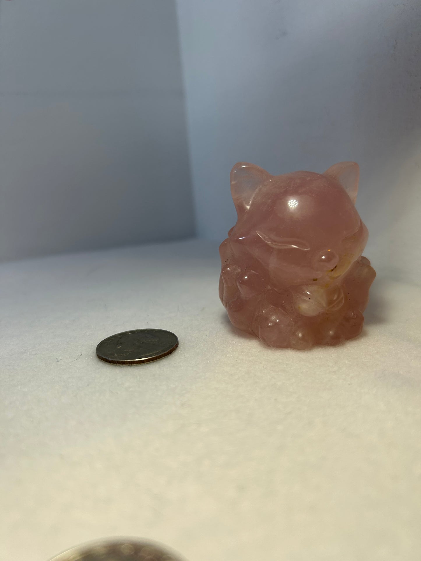 ROSE QUARTZ NINE TAIL FOX CARVING-love compassion, harmony