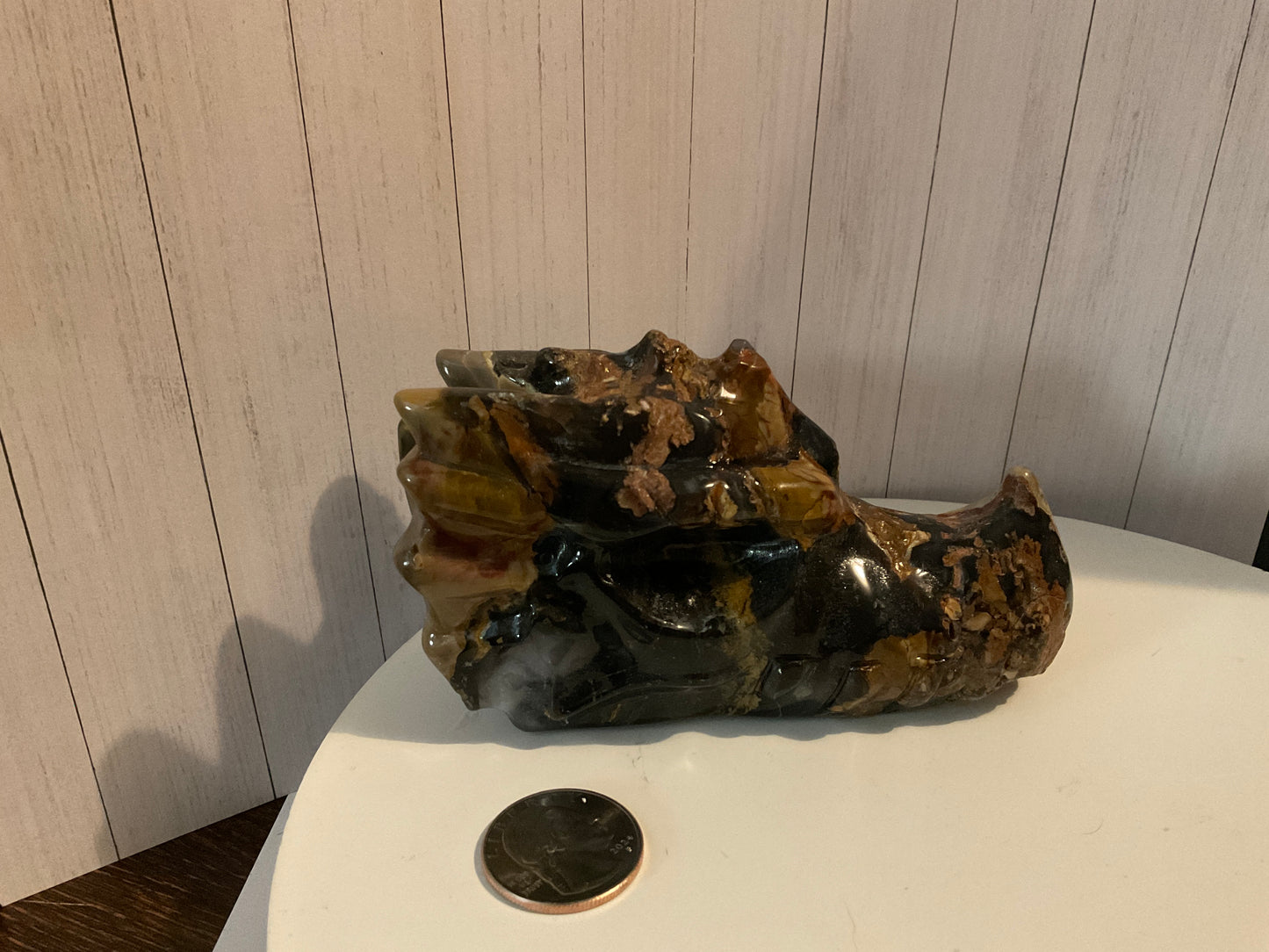 VOLCANO AGATE DRAGON SKULL-Strength, Grounding, Transformation, and UV reactive