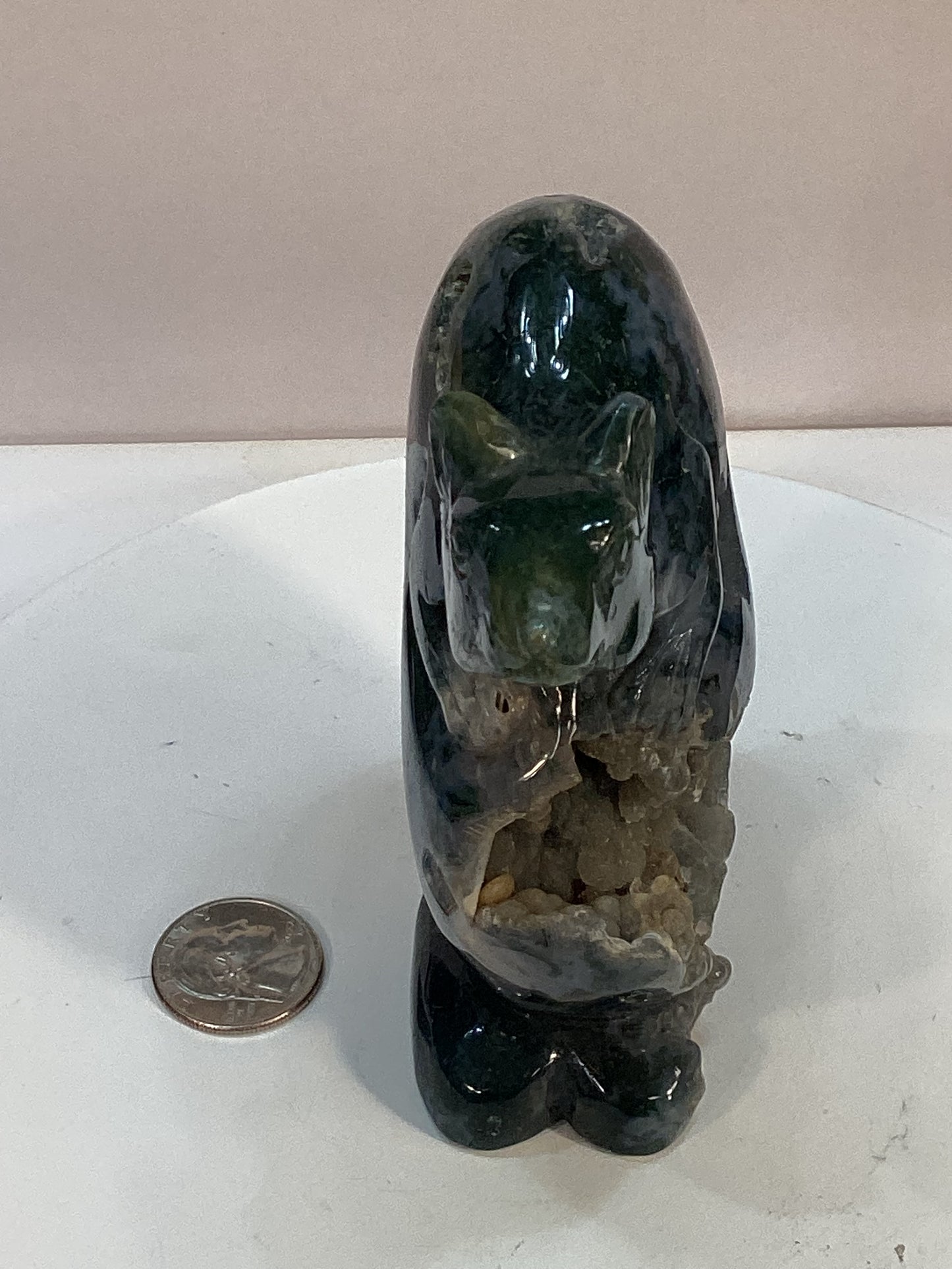 BLUE MOSS AGATE MOUSE with grape agate core-Intuition, Adaptability, and Tranquility