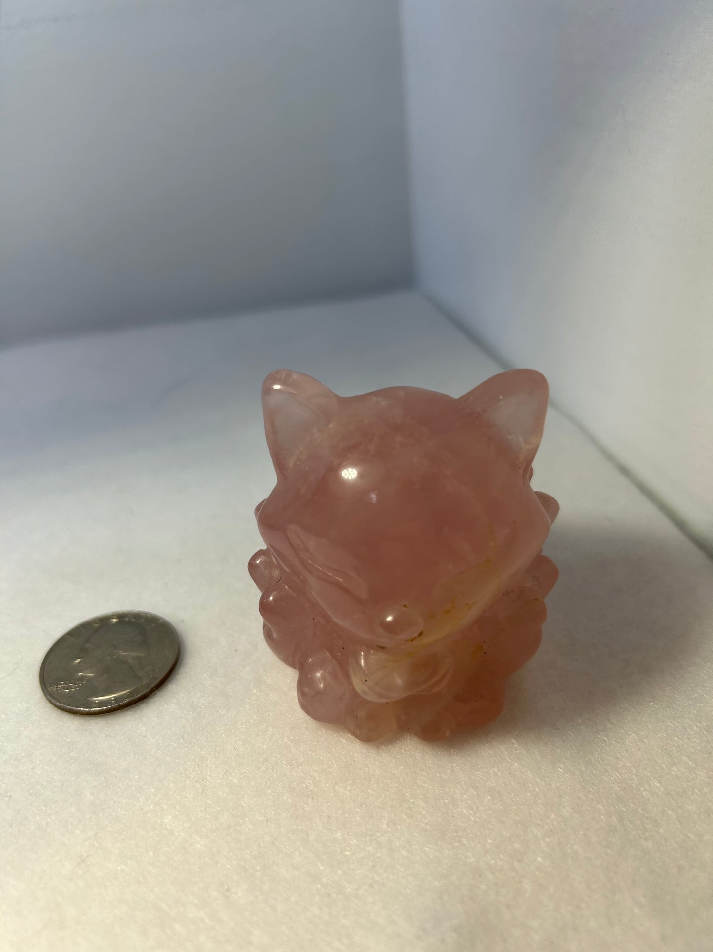ROSE QUARTZ NINE TAIL FOX CARVING-love compassion, harmony