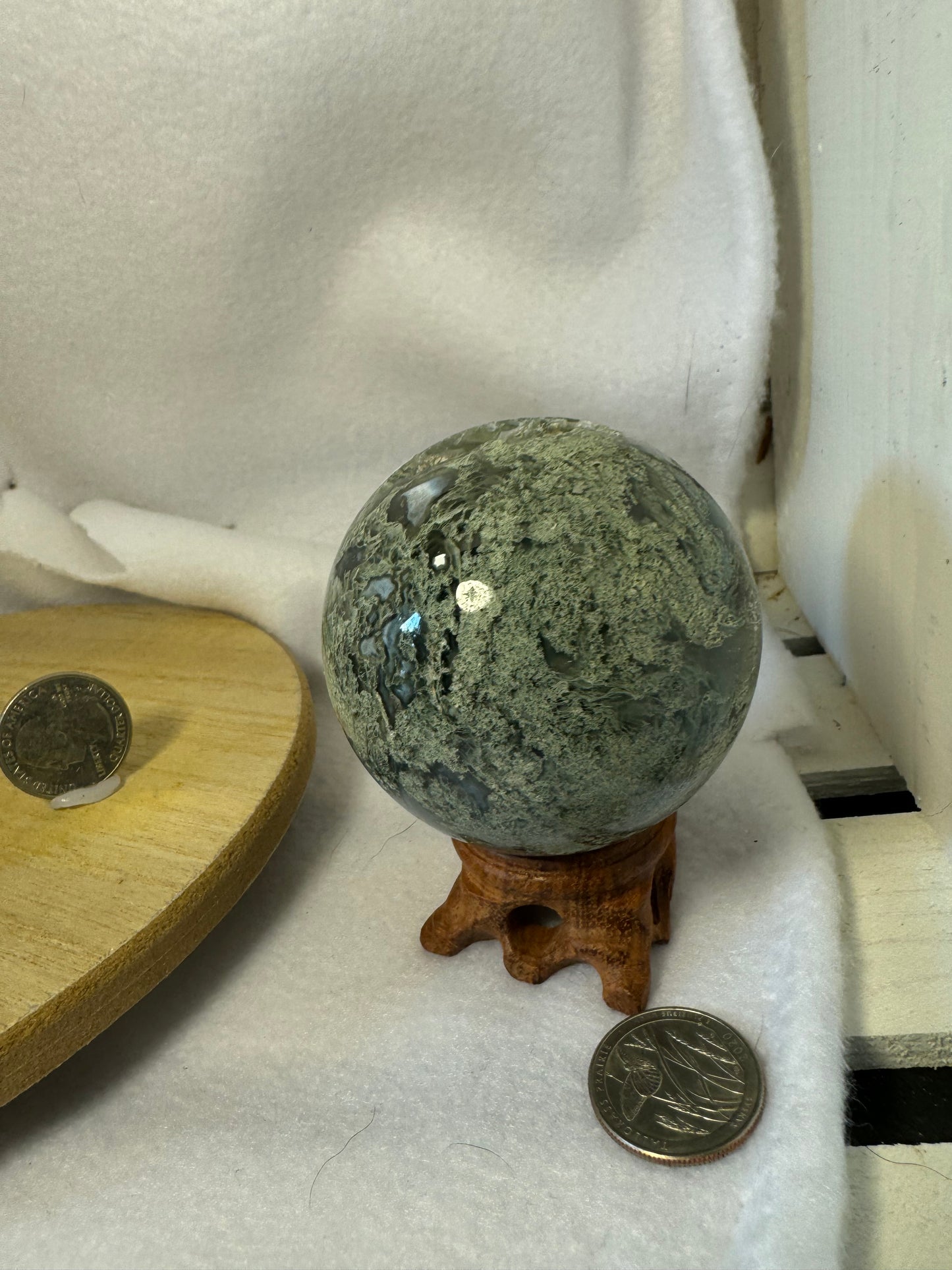 MOSS AGATE SPHERE-abundance, growth, emotional healing
