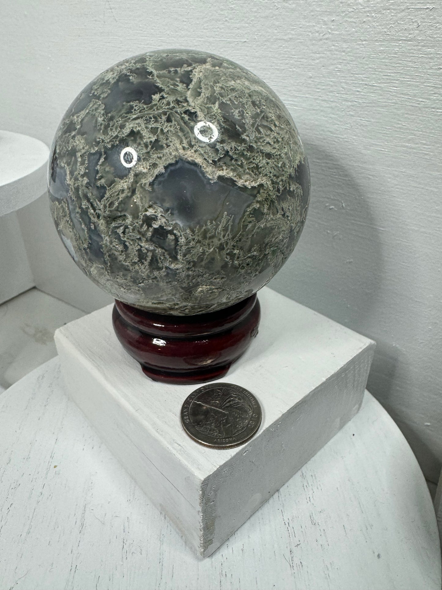 MOSS AGATE SPHERE-abundance, growth, emotional healing