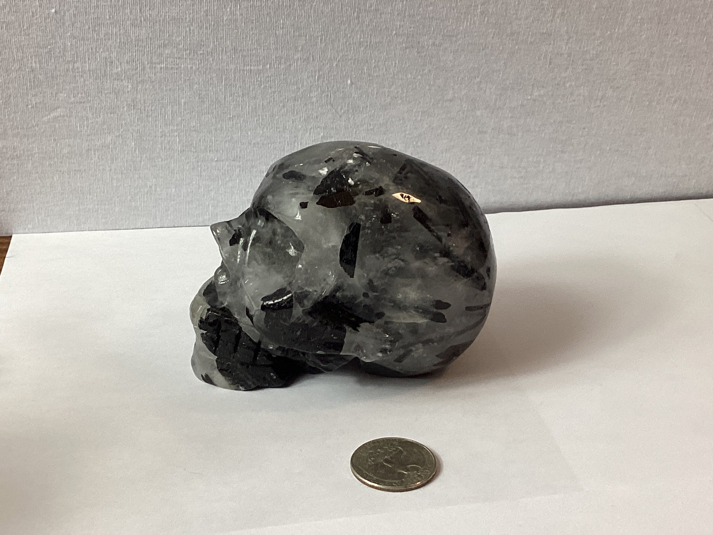 TOURMALINATED QUARTZ SKULL- Protection, Clarity, and Transformation
