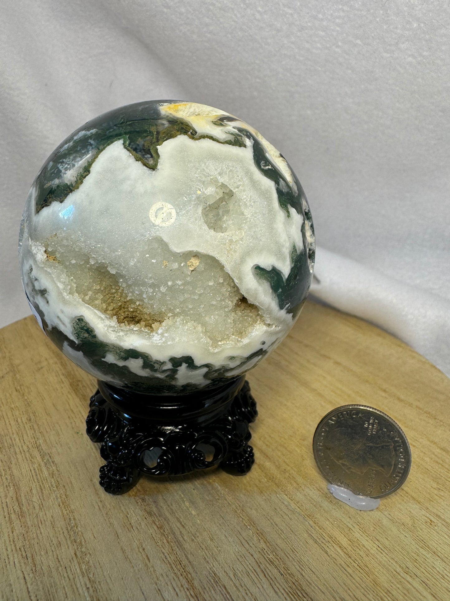 MOSS AGATE SPHERE-abundance, growth, emotional healing