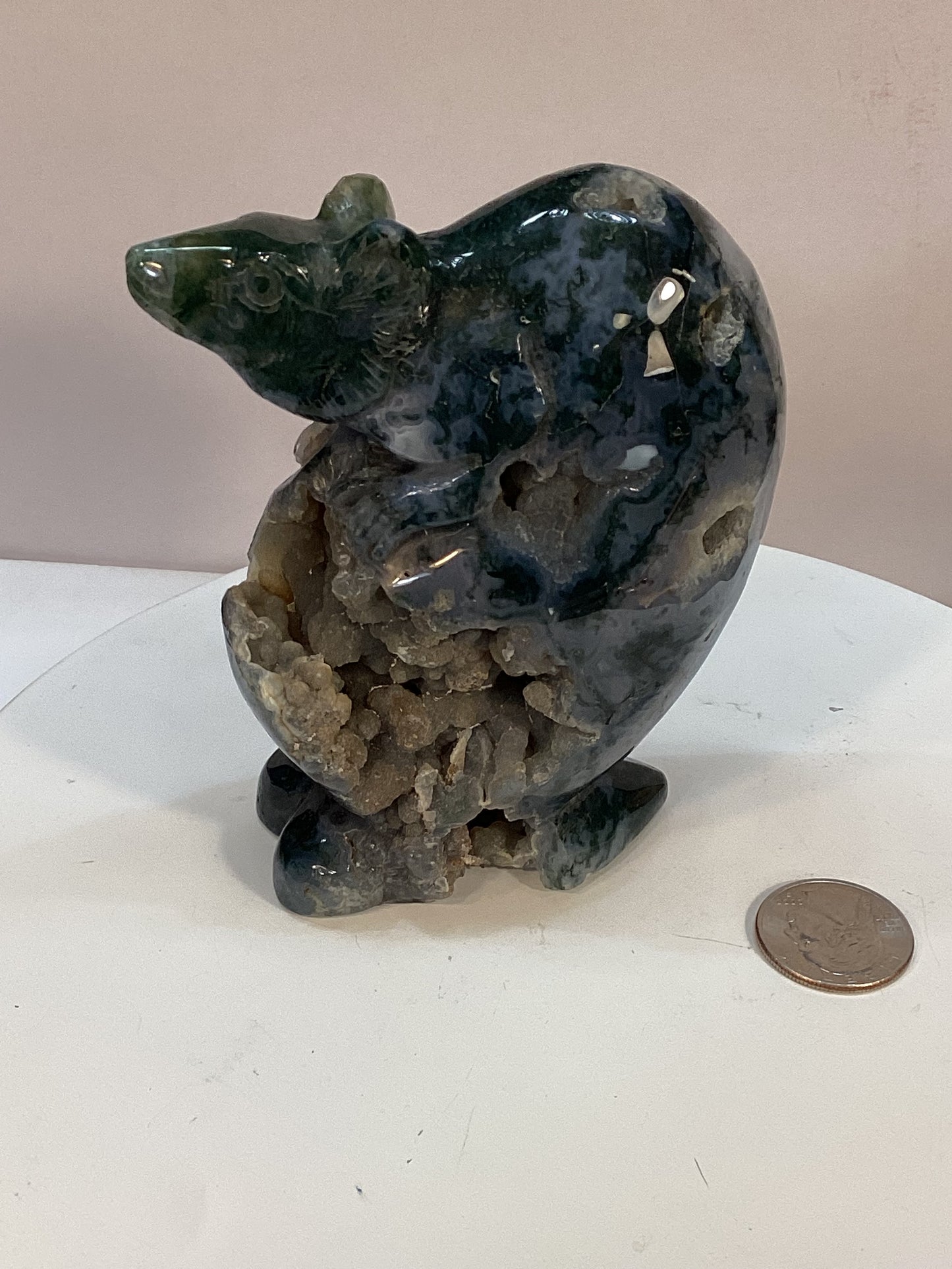 BLUE MOSS AGATE MOUSE with grape agate core-Intuition, Adaptability, and Tranquility