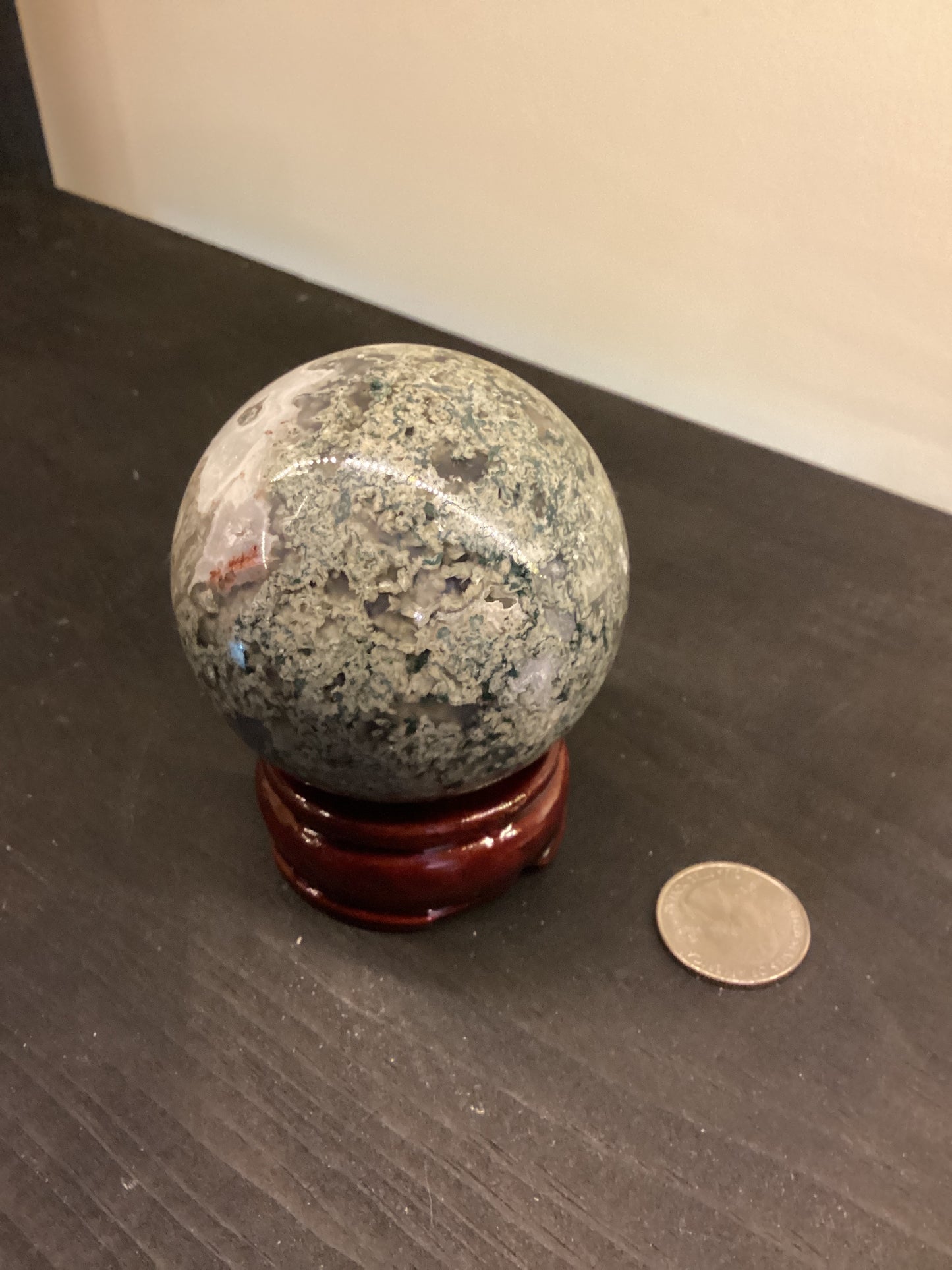 MOSS AGATE SPHERE-abundance, growth, emotional healing