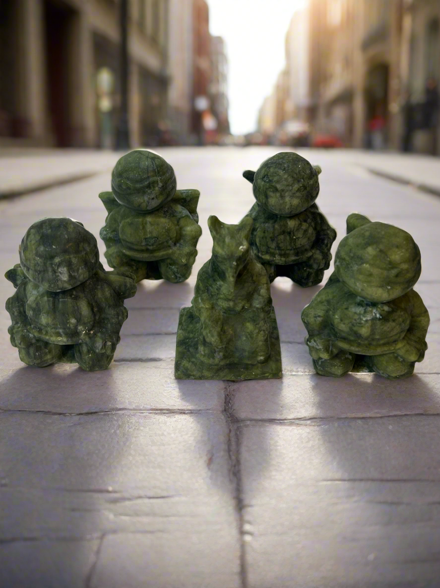GREEN JADE TEENAGE MUTANT NINJA TURTLES  SET- 5 PIECES INCLUDING SPLINTER-Strength, Wisdom, and Unity