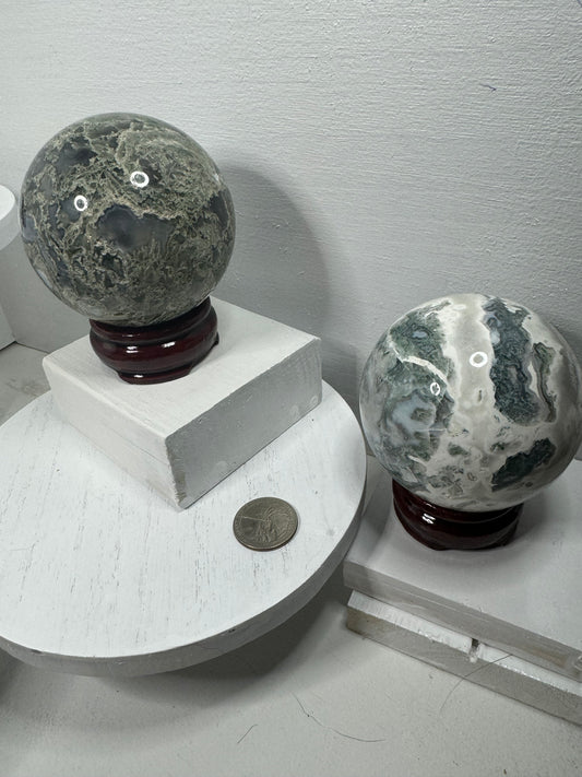 MOSS AGATE SPHERE-abundance, growth, emotional healing