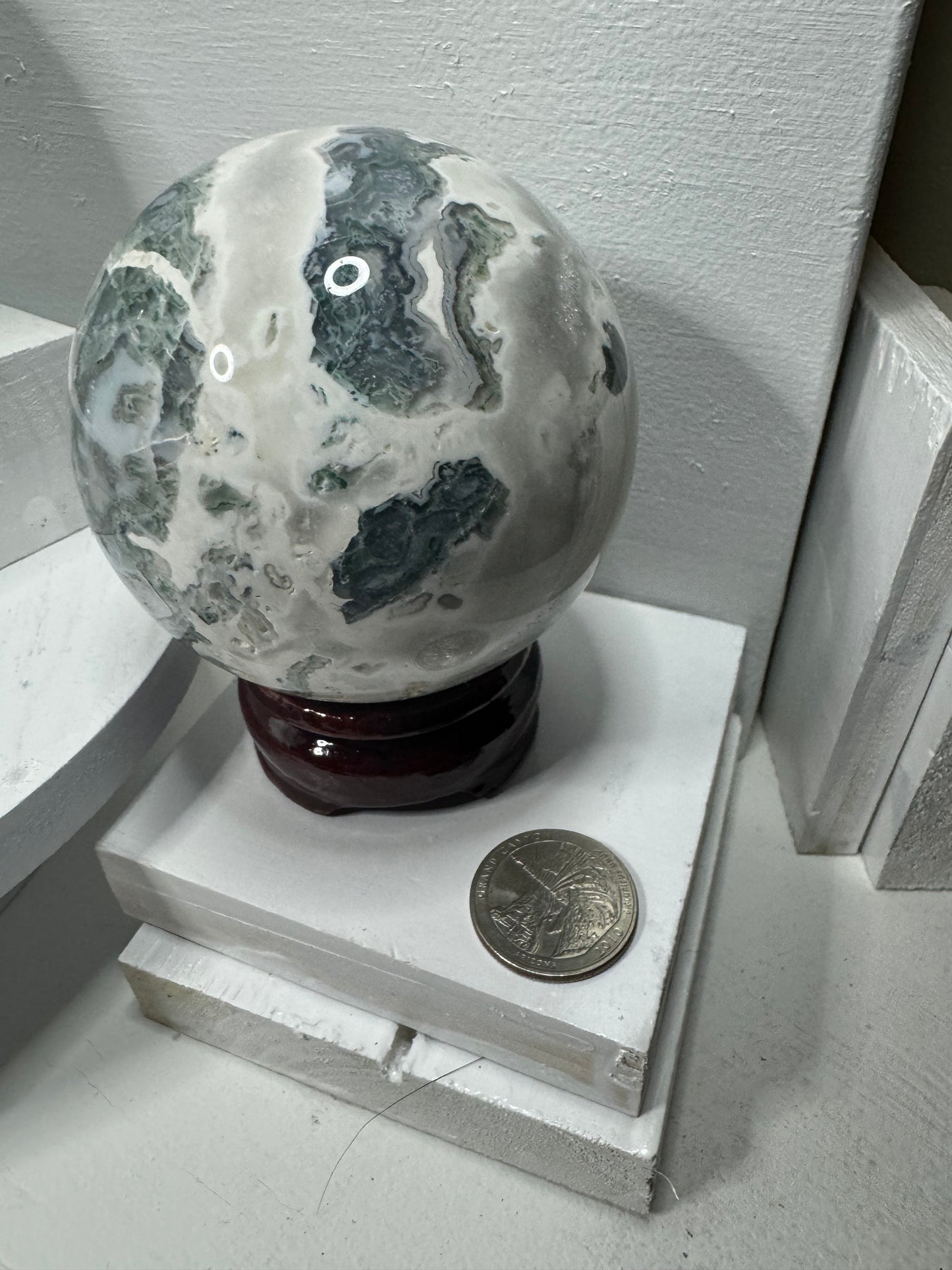 MOSS AGATE SPHERE-abundance, growth, emotional healing