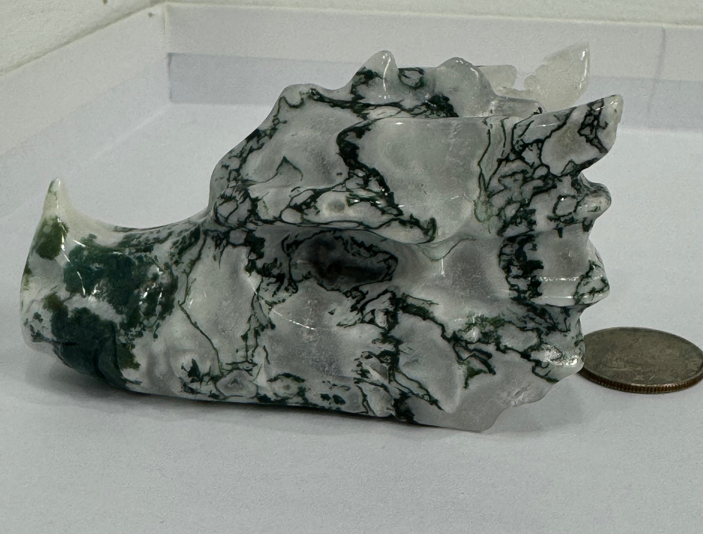 MOSS AGATE DRAGON SKULL- abundance, growth, emotional healing