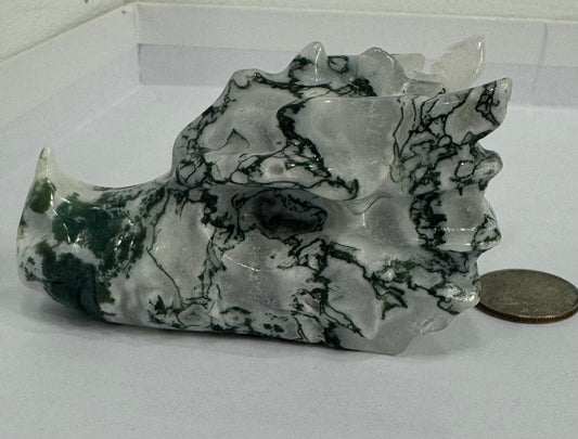 MOSS AGATE DRAGON SKULL- abundance, growth, emotional healing