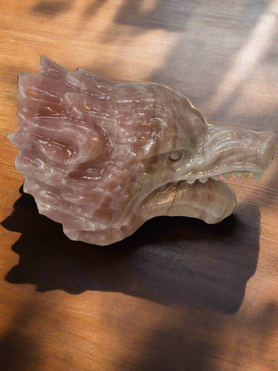 PINK OPAL WOLF HEAD- Intuition, Loyalty, Emotional Healing