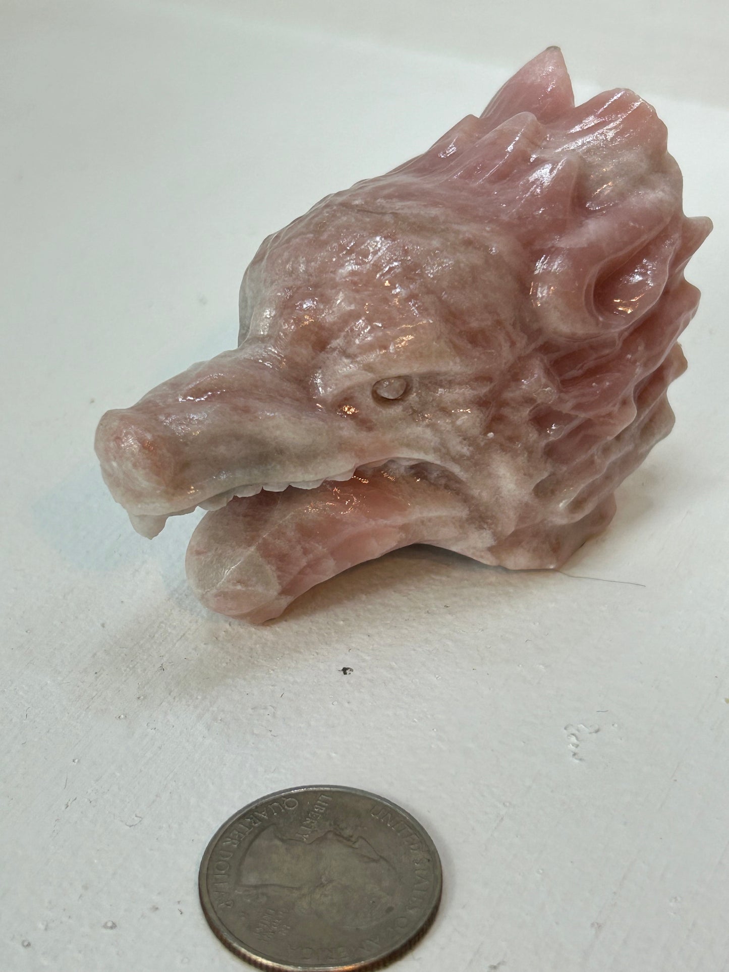 PINK OPAL WOLF HEAD- Intuition, Loyalty, Emotional Healing
