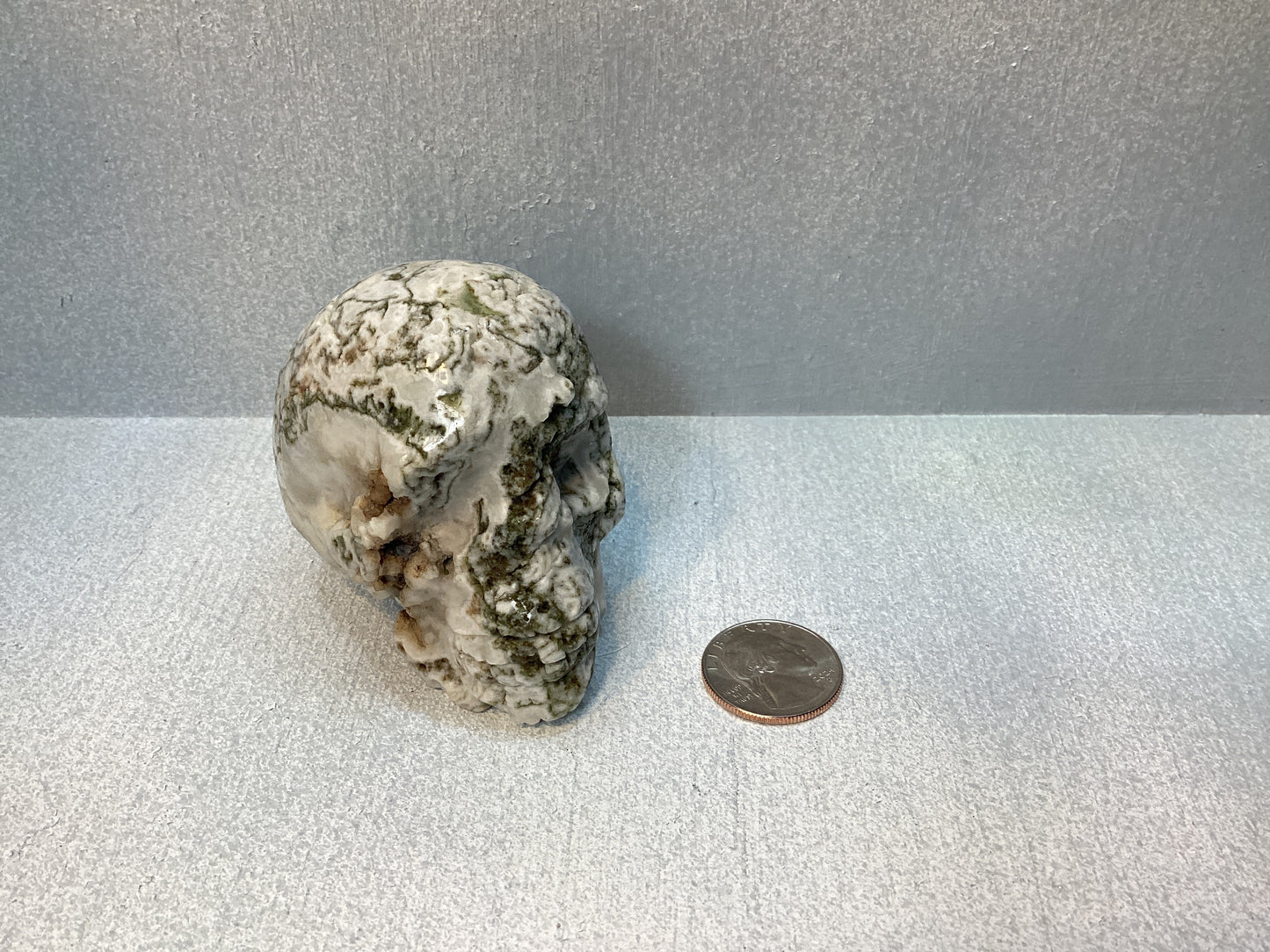 MOSS AGATE SKULL- abundance, growth, emotional healing