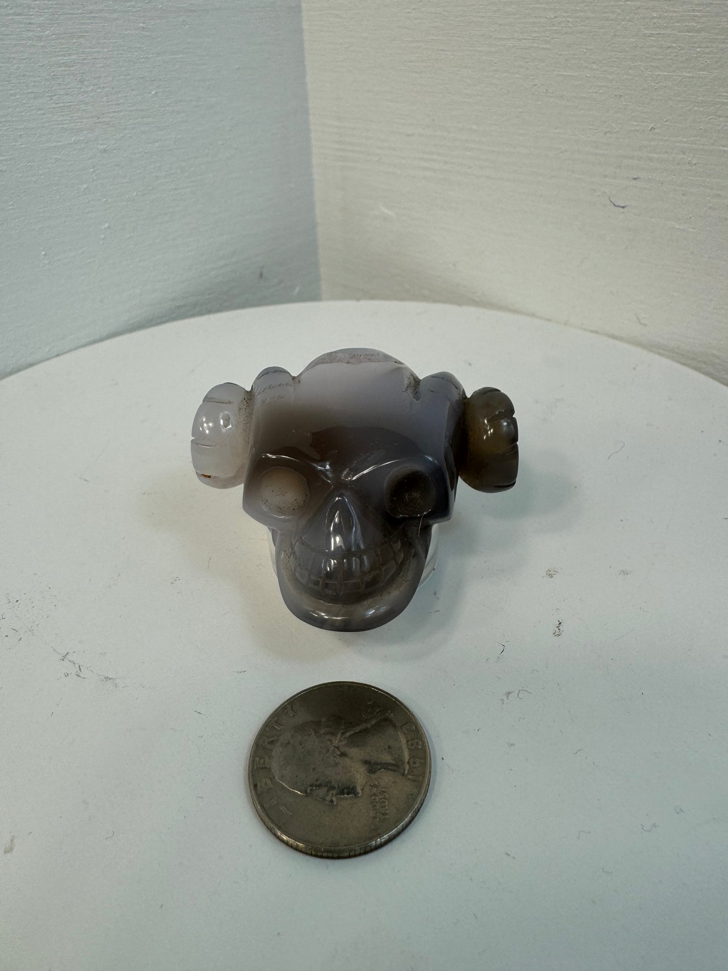 GREY AGATE  DRUZY FLAT MONKEY SKULL- Wisdom, Transformation, Mystical Energy