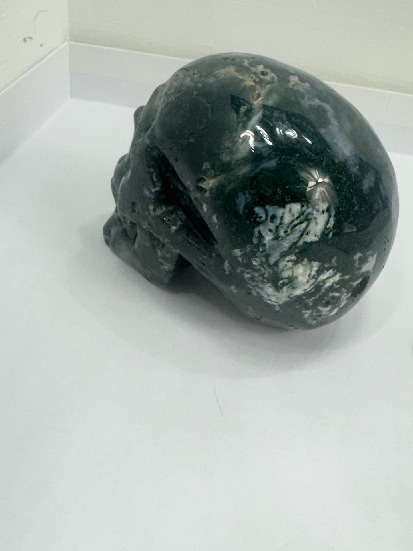 MOSS AGATE SKULL- abundance, growth, emotional healing
