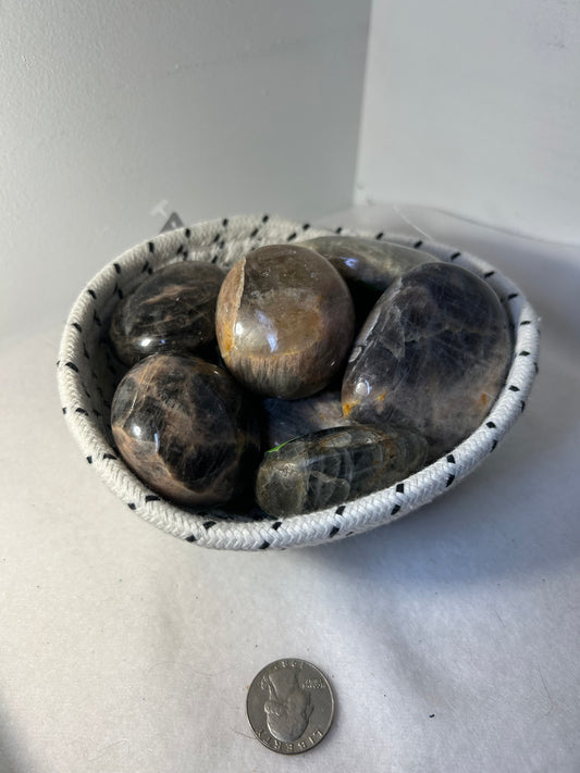 BLACK MOONSTONE PALM STONE- balance, protection, self discovery
