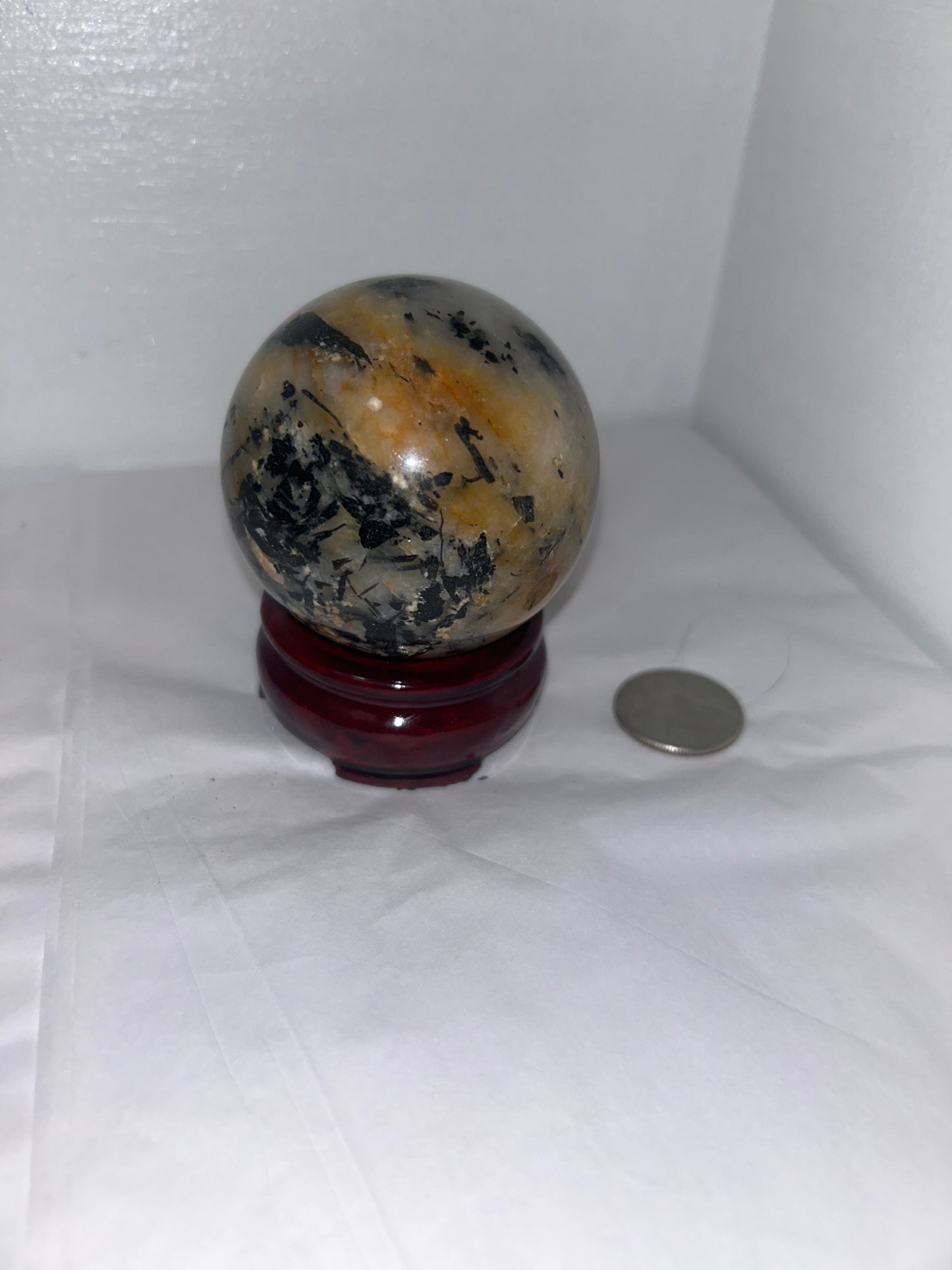 TOURMALINATED QUARTZ SPHERE- grounding, protection, balance