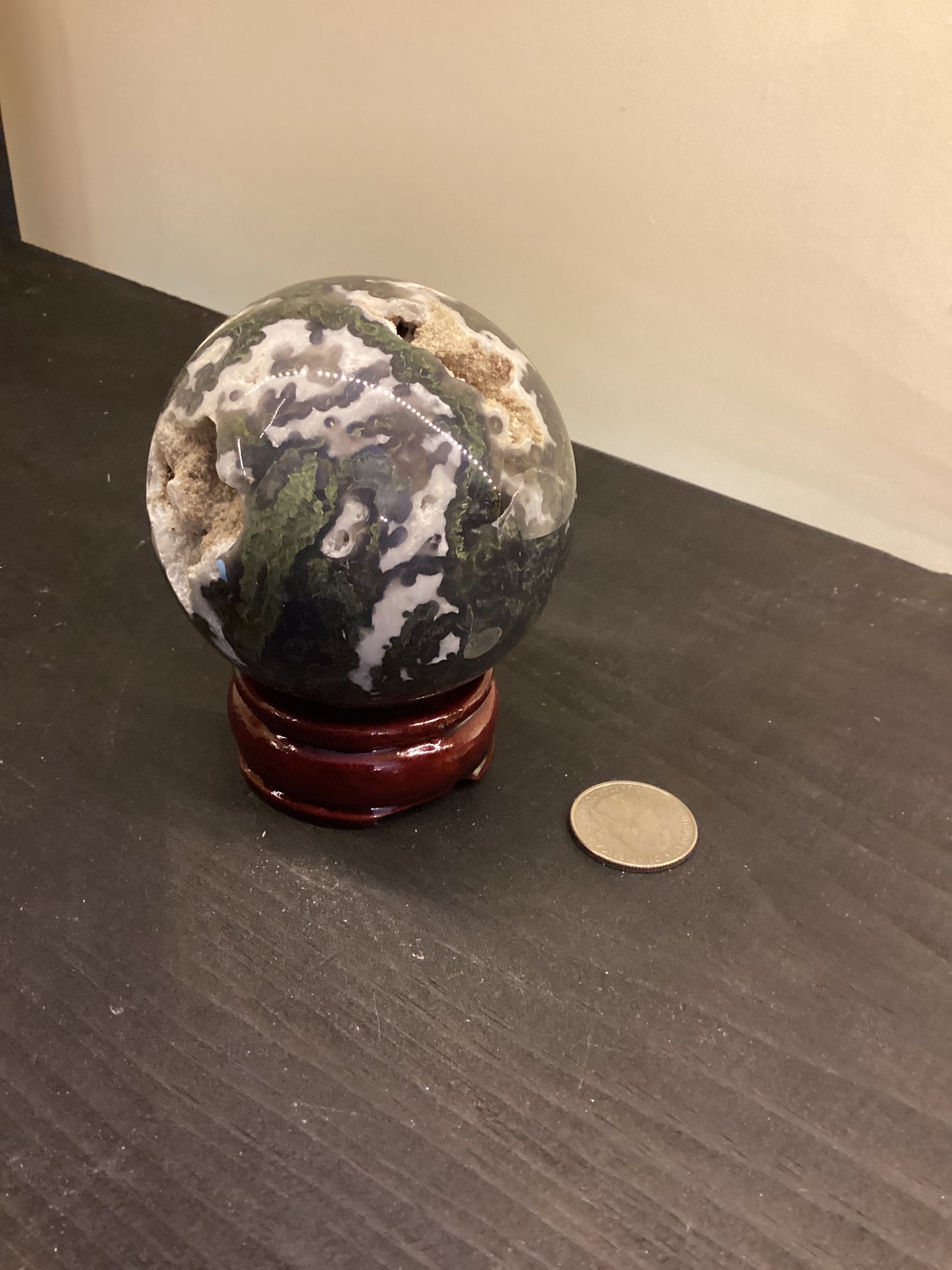 MOSS AGATE SPHERE-abundance, growth, emotional healing