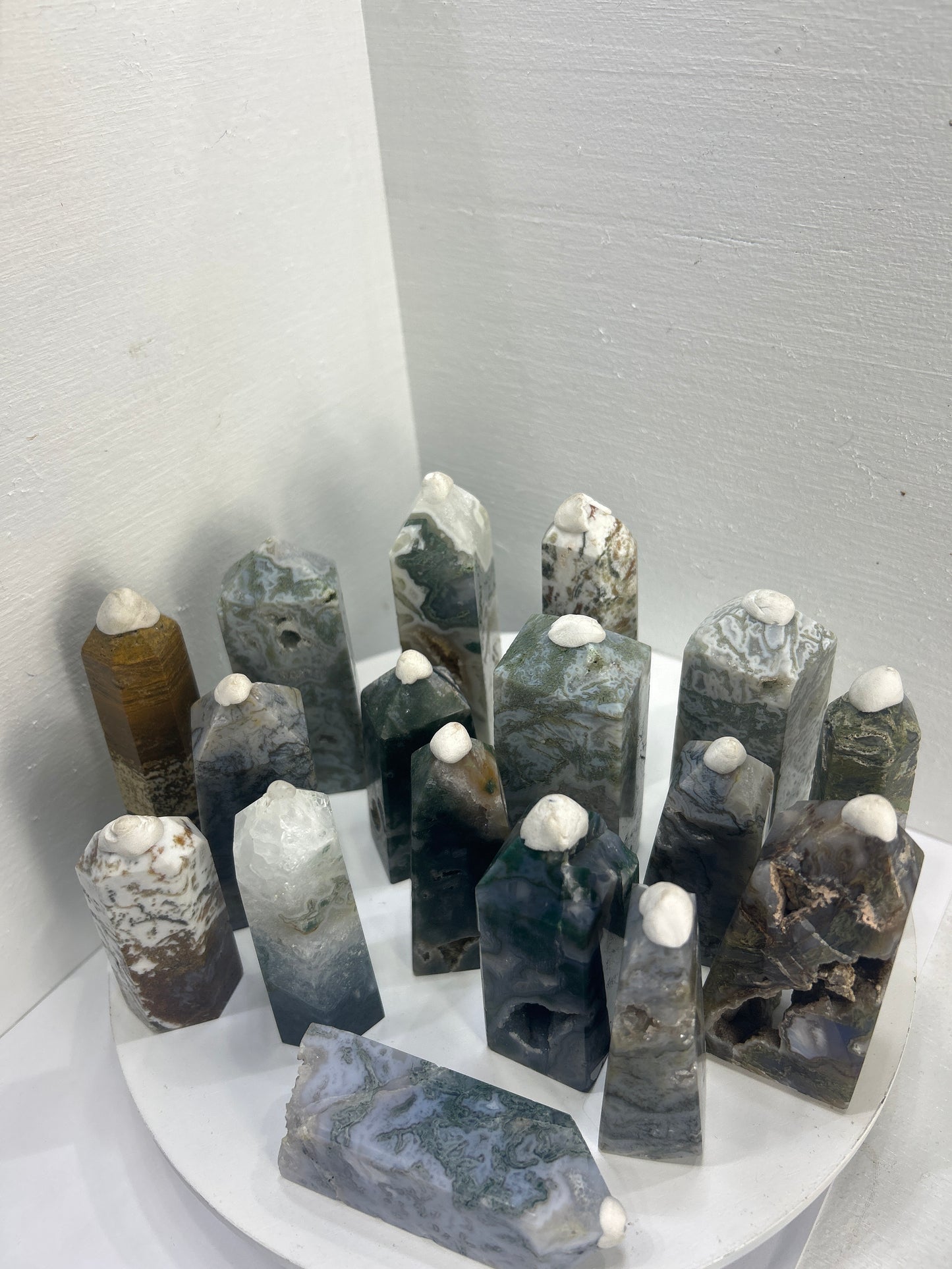 BLUE AND/OR BROWN MOSS AGATE TOWERS-Balance, Growth, Grounding