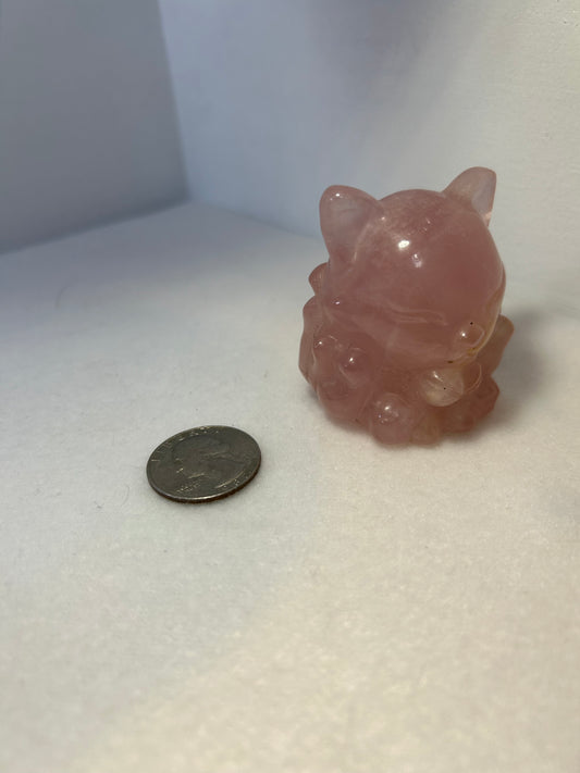 ROSE QUARTZ NINE TAIL FOX CARVING-love compassion, harmony