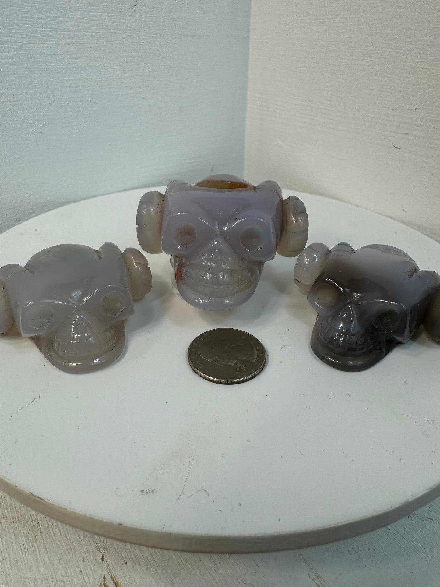 GREY AGATE  DRUZY FLAT MONKEY SKULL- Wisdom, Transformation, Mystical Energy