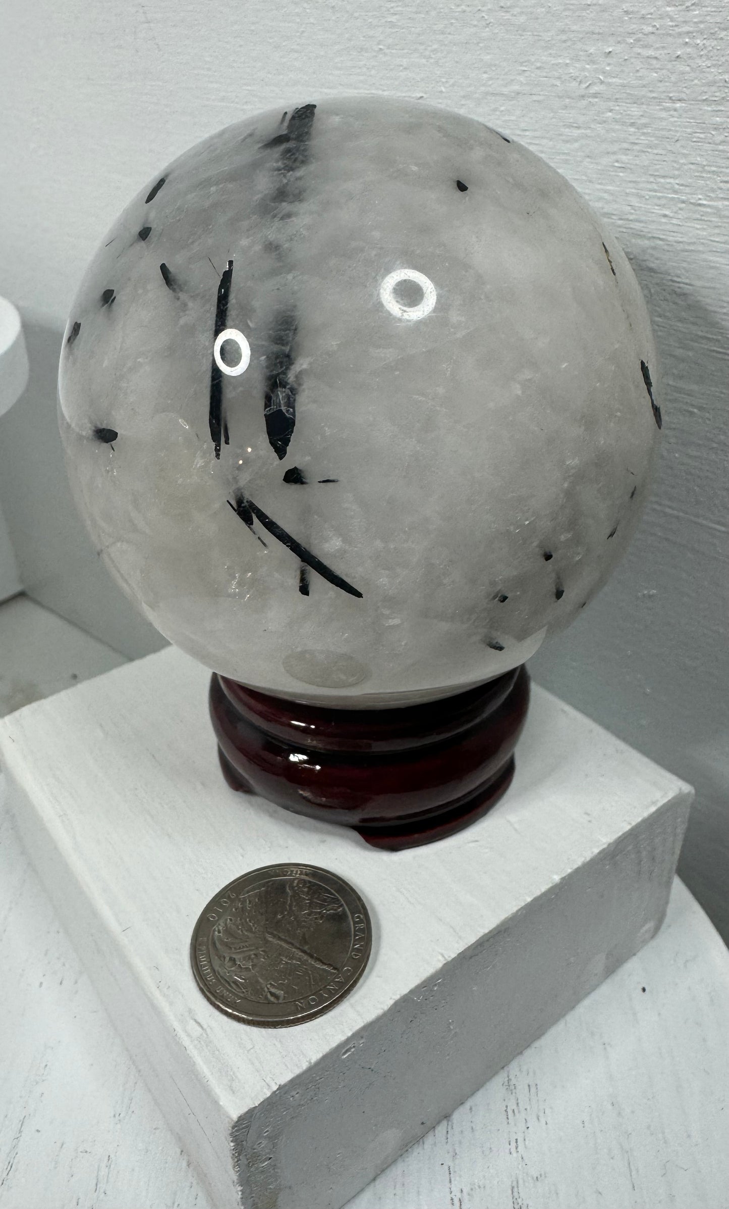 TOURMALINATED QUARTZ SPHERE- grounding, protection, balance