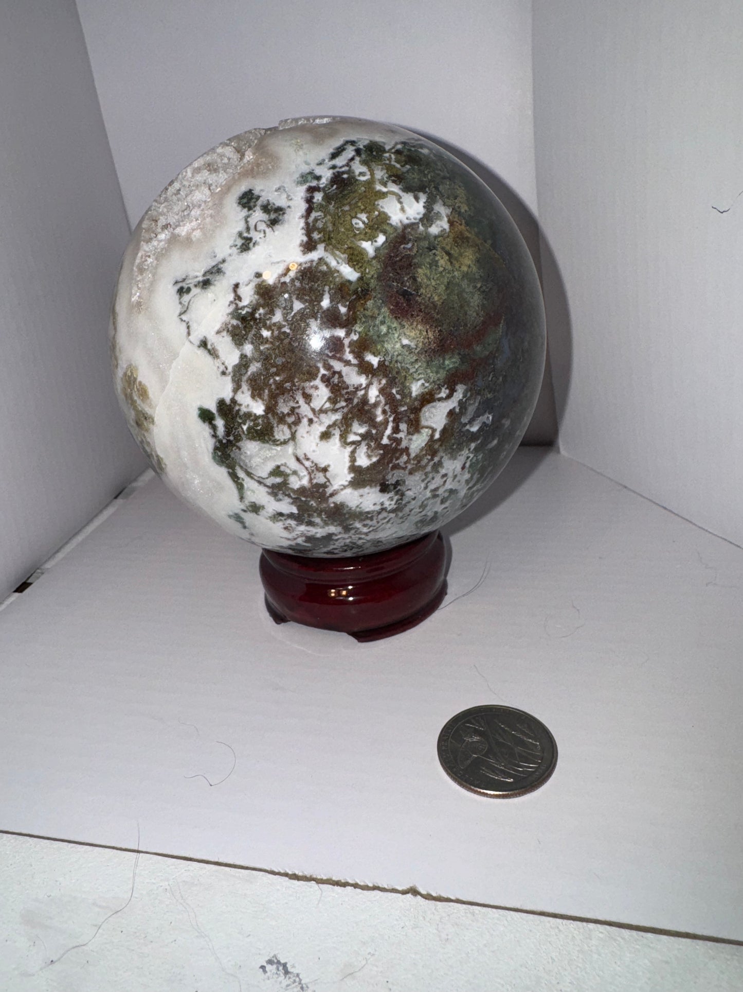 MOSS AGATE SPHERE-abundance, growth, emotional healing
